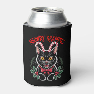 Meowry Krampus Christmas Black Cat Candy Cane Xmas Can Cooler