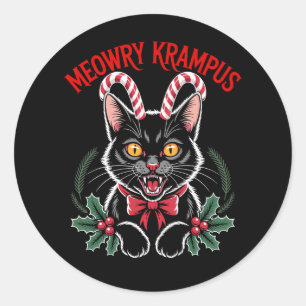 Meowry Krampus Christmas Black Cat Candy Cane Xmas Classic Round Sticker