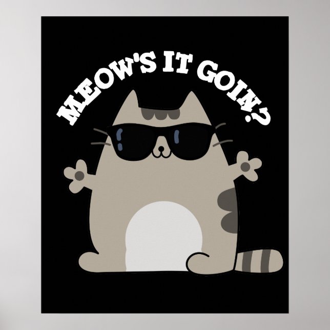 Meow's It Goin Funny Cat Pun Dark BG Poster (Front)