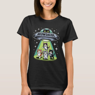 Meowsacide Funny UFO Cat Alien Abduction Humour T-Shirt