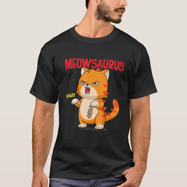 Meowsaurus Cat Dinosaur Funny Cat Lover T-Shirt (Front)