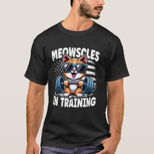 Meowscles In Training Funny American Flag Gym Work T-Shirt