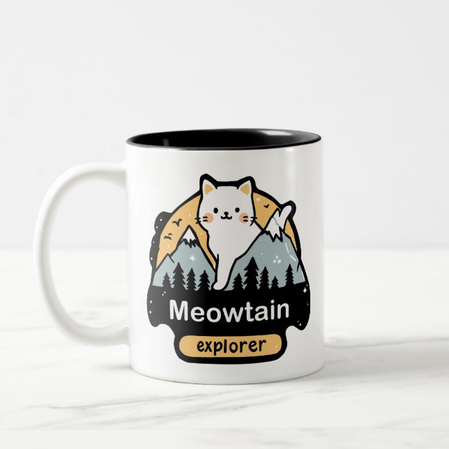 Meowtain Explorer – Cute Cat Adventure Design Two-Tone Coffee Mug (Left)