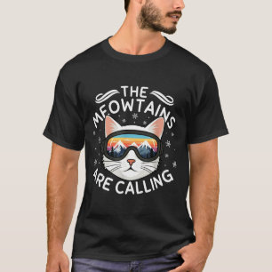 Meowtains Are Calling Funny Cat Skiing Retro Sunse T-Shirt