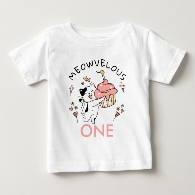 Meowvelous One Cat theme 1st Birthday Baby T-Shirt (Front)