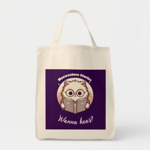 Meowvelous Stories Cute Reading Cat Tote Bag