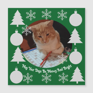 Meowy And Bright Cat Photo Christmas Magnetic Card