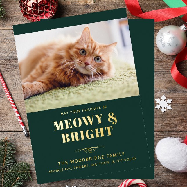Meowy and Bright Cat Photo Gag Christmas (Meowy and Bright Cat Photo Gag Christmas Foil Holiday Card)