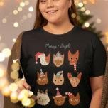 Meowy and Bright Cats in Christmas Costume Tri-Blend Shirt<br><div class="desc">Whimsical women's Christmas shirt featuring hand drawn illustration of various cats in holiday costume.</div>