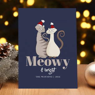 Meowy and Bright Two Cats Christmas Holiday Card