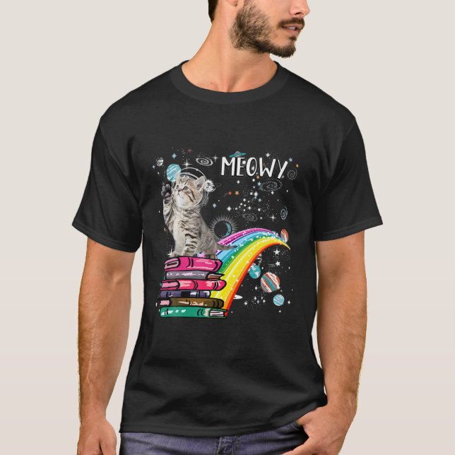 Meowy Astronauts Book Tee Astronaut Cat Retro Spac (Front)