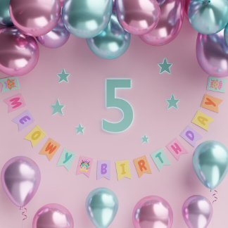 Meowy Birthday Cute Rainbow Cats Bunting