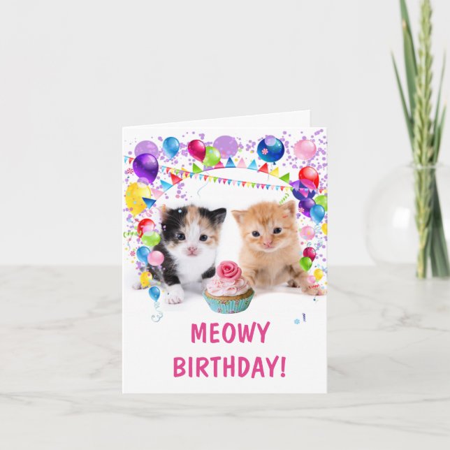 MEOWY BIRTHDAY Kittens Small Birthday Card (Front)
