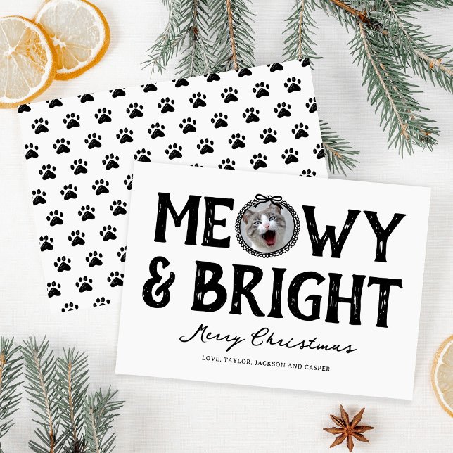 Meowy & Bright Doodle Cat Photo Christmas Holiday Card (Creator Uploaded)
