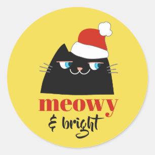 Meowy & Bright Funny Black Cat Christmas Sticker