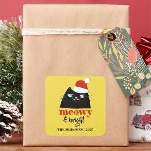 Meowy & Bright Funny Cat Christmas Family Square Sticker