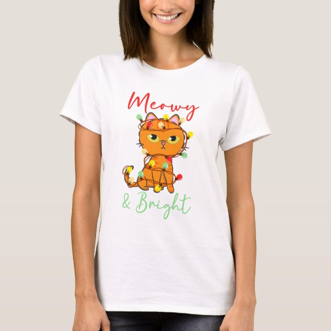 Meowy & Bright orange cat Christmas tree lights T-Shirt (Front)