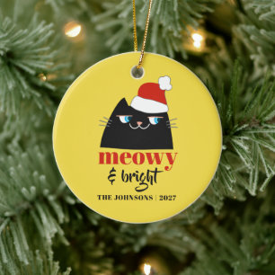 Meowy & Bright Personalised Family Cat Christmas Ceramic Tree Decoration