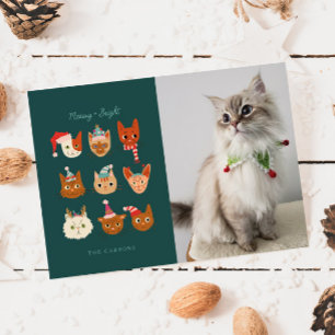 Meowy & Bright Winter Cats Photo Christmas Holiday Card