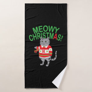 Meowy Cat Christmas Bath Towel