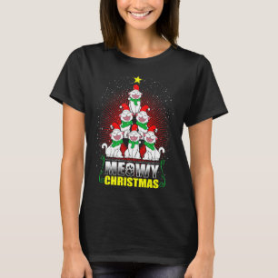 Meowy Cat Christmas Tree Lights Funny Kitten X-Mas T-Shirt