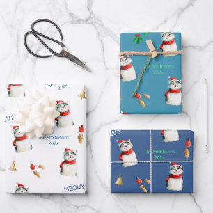 Meowy Cat Cute Personalised Christmas Wrapping Paper Sheet