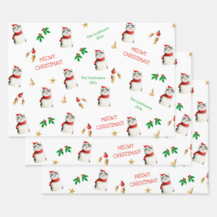 Meowy Cat Personalised Cute Christmas Wrapping Paper Sheet
