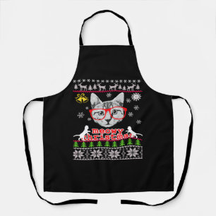 Meowy Cat Ugly Christmas Sweater Funny Cat Xmas Apron