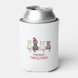 Meowy Catmas Cat Christmas Cute Kitten Cats Santa  Can Cooler