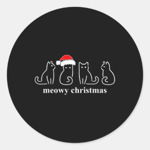 Meowy Catmas Cat Christmas Cute Kitten Cats Santa  Classic Round Sticker