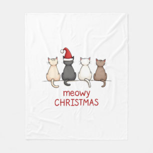 Meowy Catmas Cat Christmas Cute Kitten Cats Santa  Fleece Blanket