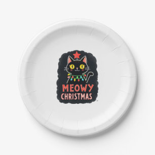 Meowy Catmas Cat Christmas Cute Kitten Cats Santa  Paper Plate