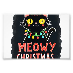 Meowy Catmas Cat Christmas Cute Kitten Cats Santa  Photo Print