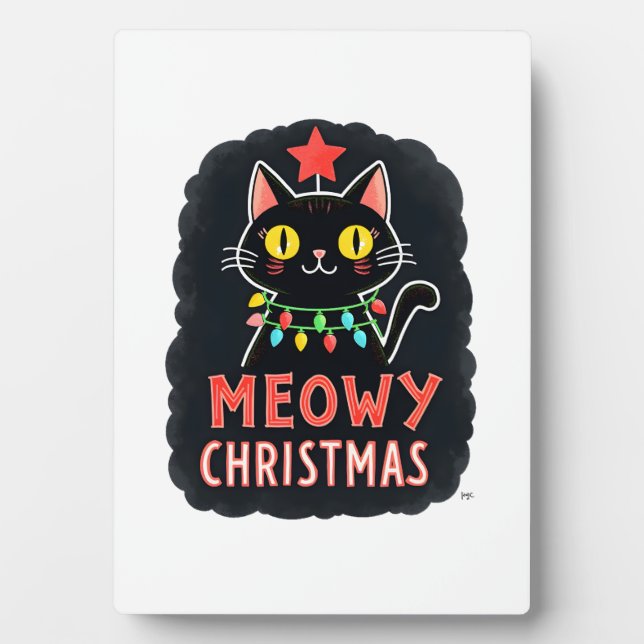 Meowy Catmas Cat Christmas Cute Kitten Cats Santa  Plaque (Front)