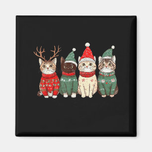 Meowy Catmas Cat Christmas Lights Xmas Pajamas Cat Magnet