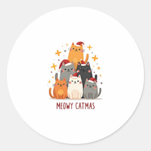 Meowy Catmas Cat Christmas Tree Xmas (1) Classic Round Sticker