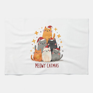 Meowy Catmas Cat Christmas Tree Xmas (1) Tea Towel