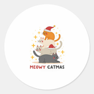 Meowy Catmas Cat Christmas Tree Xmas (2) Classic Round Sticker