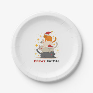 Meowy Catmas Cat Christmas Tree Xmas (2) Paper Plate