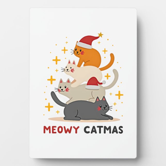 Meowy Catmas Cat Christmas Tree Xmas (2) Plaque (Front)