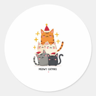 Meowy Catmas Cat Christmas Tree Xmas (3) Classic Round Sticker