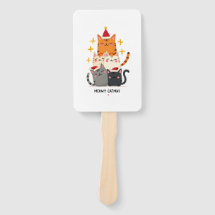 Meowy Catmas Cat Christmas Tree Xmas (3) Hand Fan