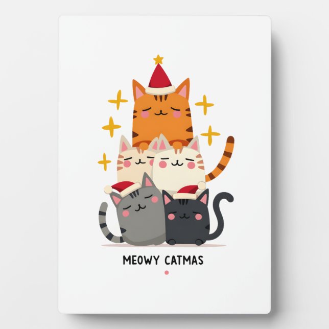 Meowy Catmas Cat Christmas Tree Xmas (3) Plaque (Front)