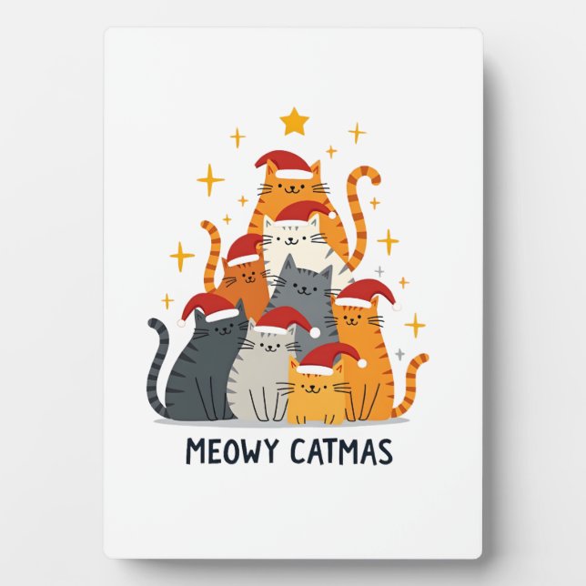 Meowy Catmas Cat Christmas Tree Xmas (4) Plaque (Front)