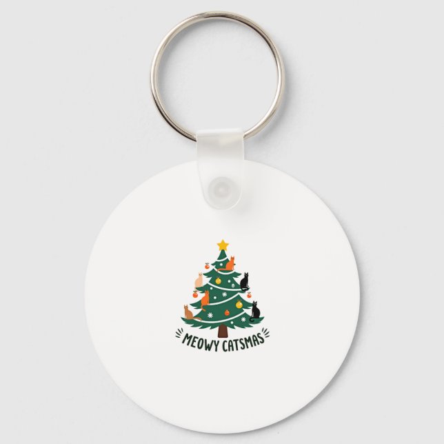 Meowy Catmas Cat Christmas Tree Xmas Funny Santa C Key Ring (Front)
