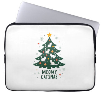 Meowy Catmas Cat Christmas Tree Xmas Funny Santa C Laptop Sleeve