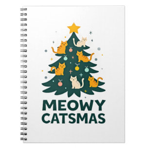 Meowy Catmas Cat Christmas Tree Xmas Funny Santa C Notebook