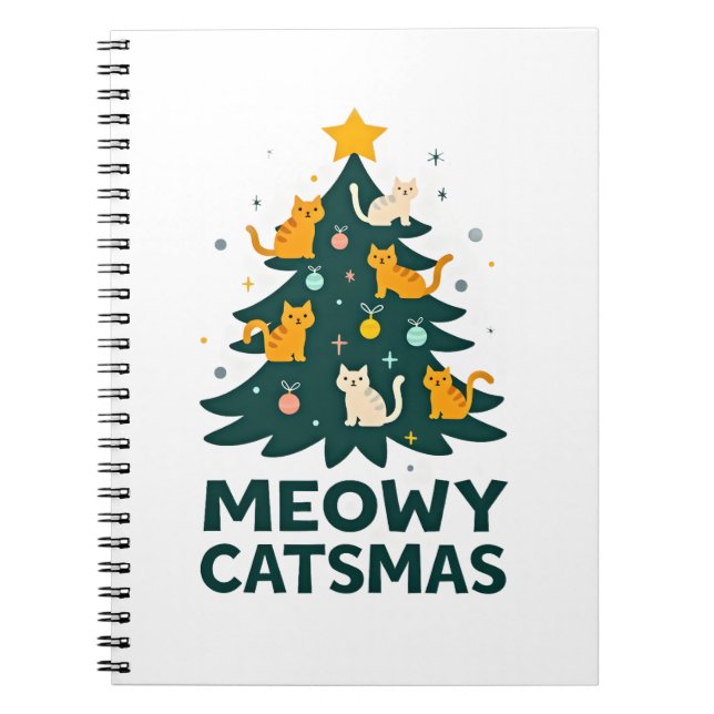 Meowy Catmas Cat Christmas Tree Xmas Funny Santa C Notebook (Front)