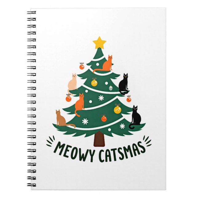Meowy Catmas Cat Christmas Tree Xmas Funny Santa C Notebook (Front)