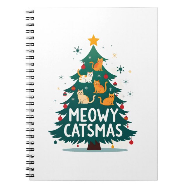 Meowy Catmas Cat Christmas Tree Xmas Funny Santa C Notebook (Front)